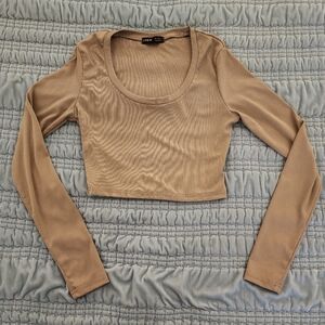 Shein Tan Long Sleeve Cropped Top Size Small